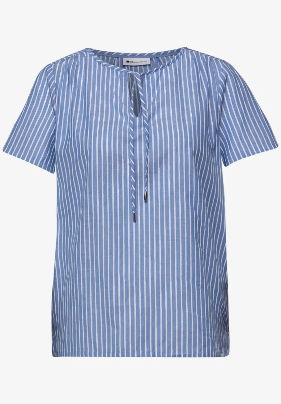 Kurzarm Bluse mit Split Neck und Streifen
