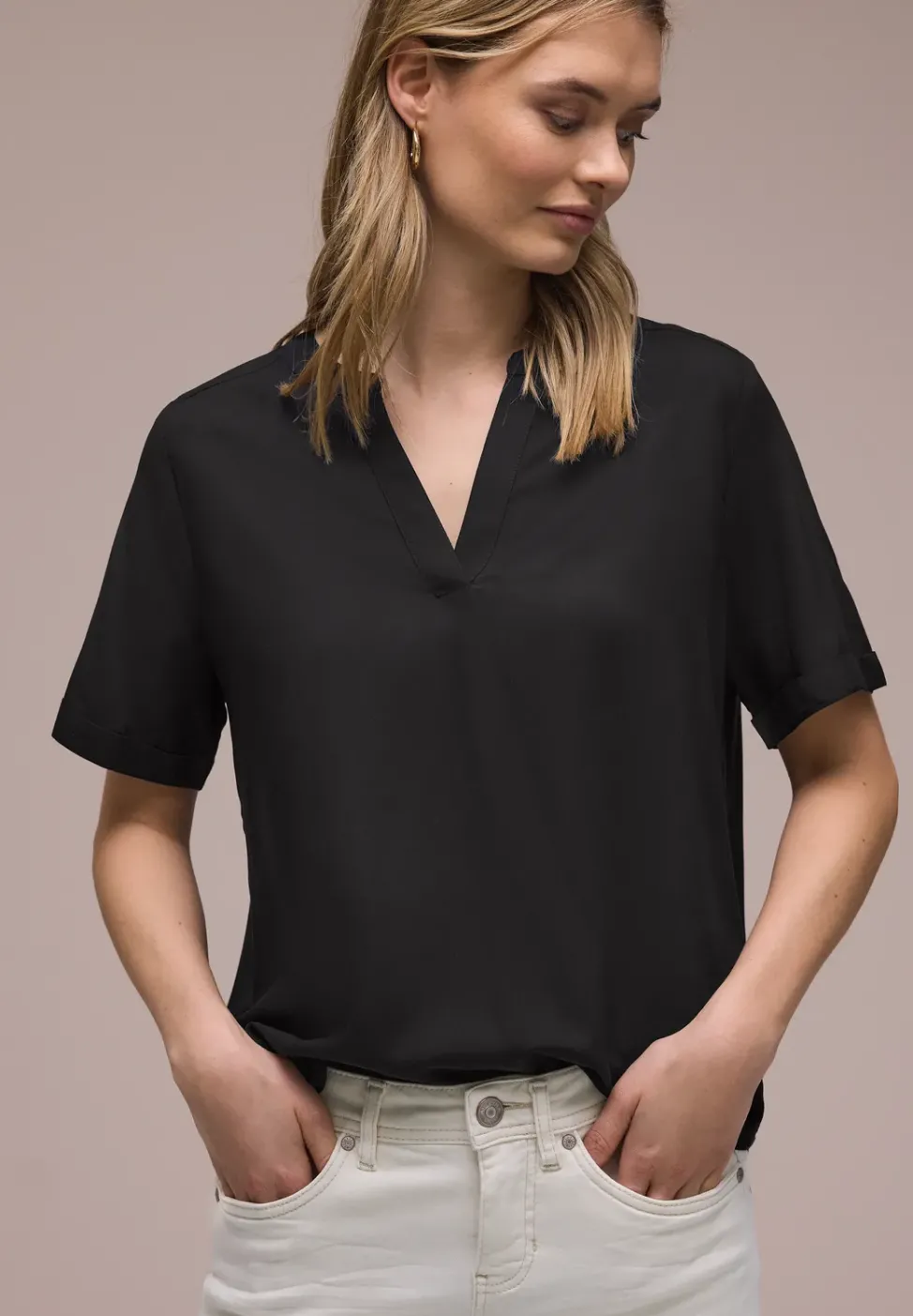 Kurzarm Bluse mit Turn-Up