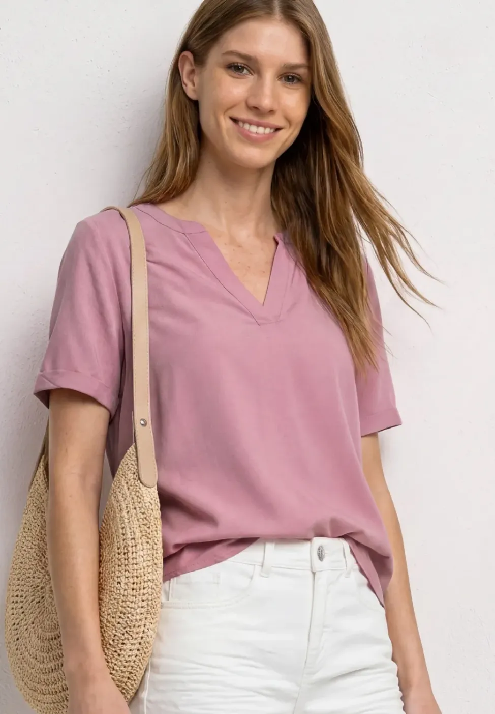 Kurzarm Bluse mit Turn-Up