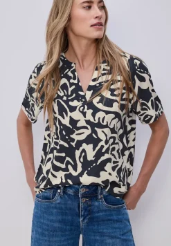 Kurzarm Bluse mit Turn-Up und Print
