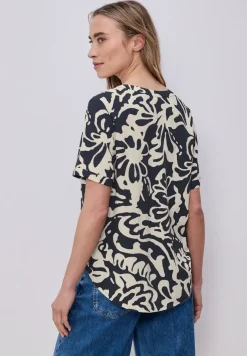 Kurzarm Bluse mit Turn-Up und Print