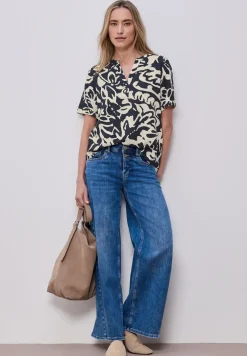 Kurzarm Bluse mit Turn-Up und Print