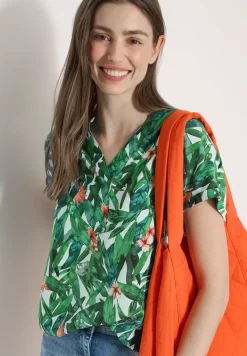 Kurzarm Blusenshirt mit Split Neck