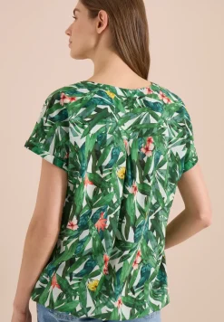 Kurzarm Blusenshirt mit Split Neck