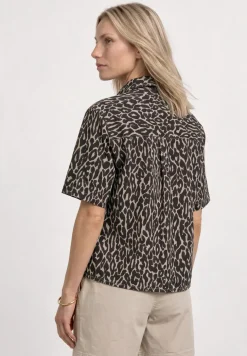 Kurzarm Hemdbluse mit Brusttasche und Print