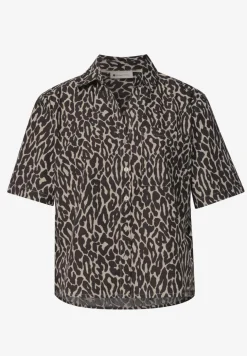 Kurzarm Hemdbluse mit Brusttasche und Print