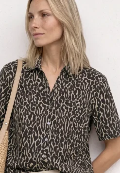 Kurzarm Hemdbluse mit Brusttasche und Print