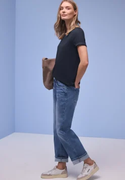Kurzarm Longshirt mit Rundhals