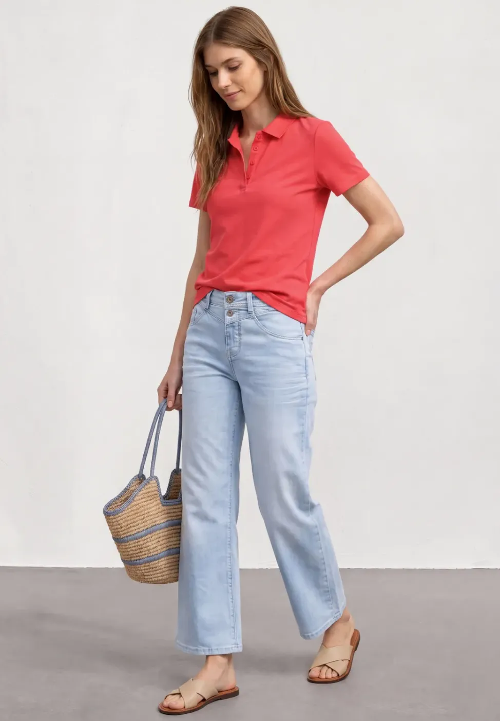 Kurzarm Poloshirt in Rippstruktur