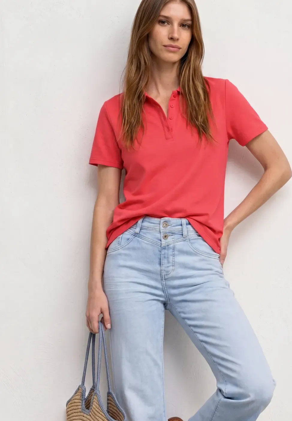 Kurzarm Poloshirt in Rippstruktur
