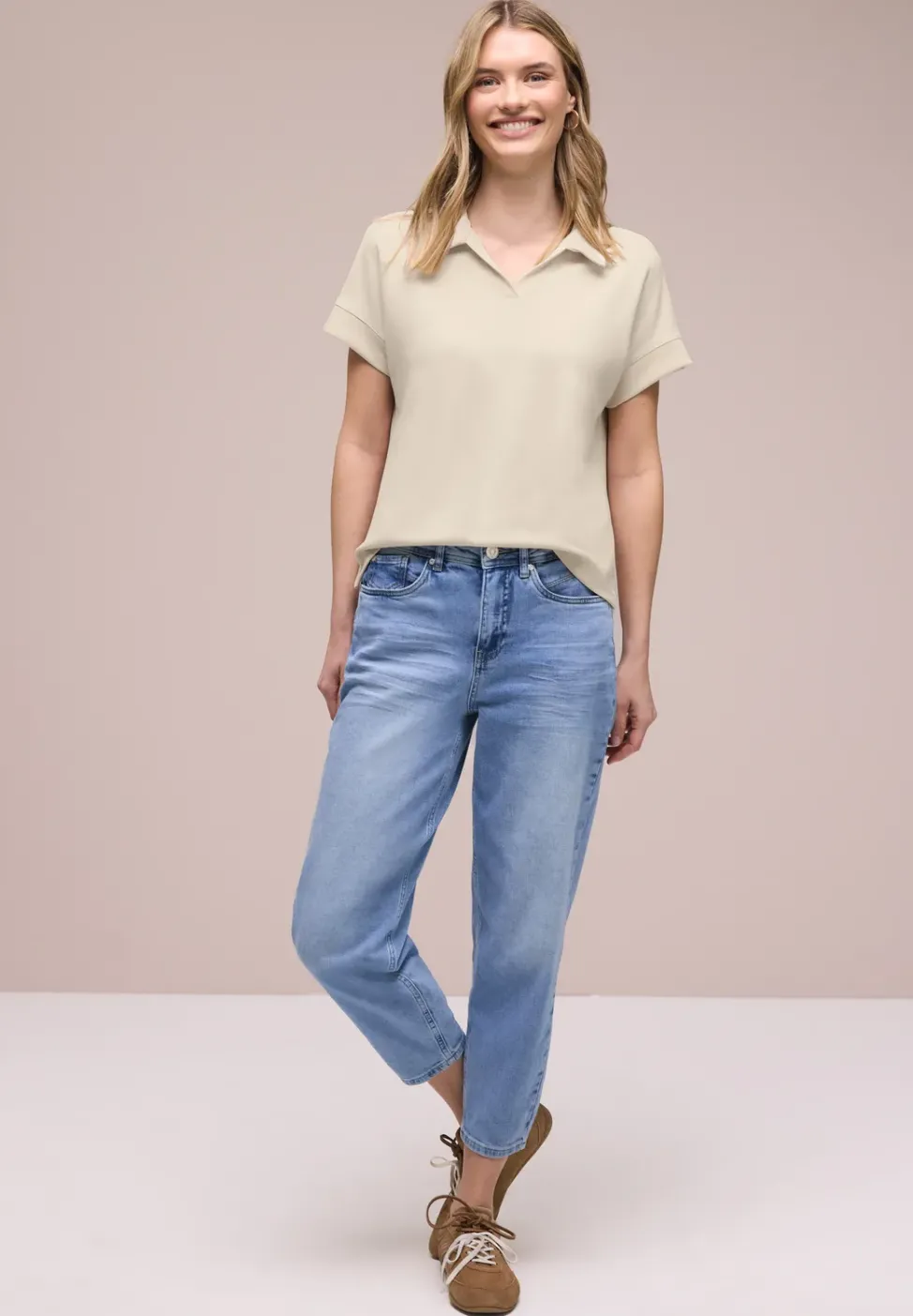 Kurzarm Poloshirt mit Rippdetail