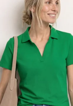 Kurzarm Poloshirt mit Split Neck