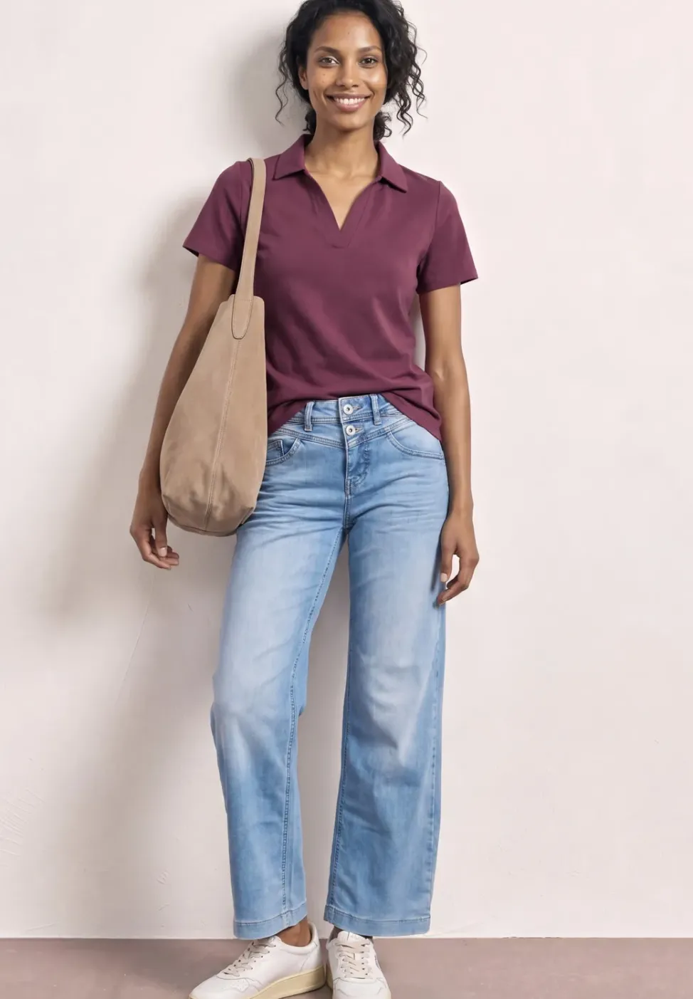 Kurzarm Poloshirt mit Split Neck