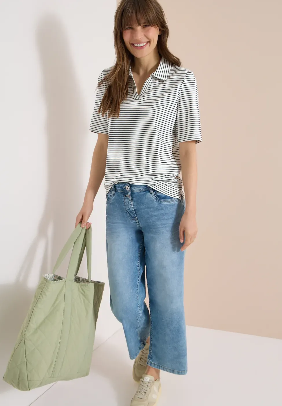 Kurzarm Poloshirt mit Streifen