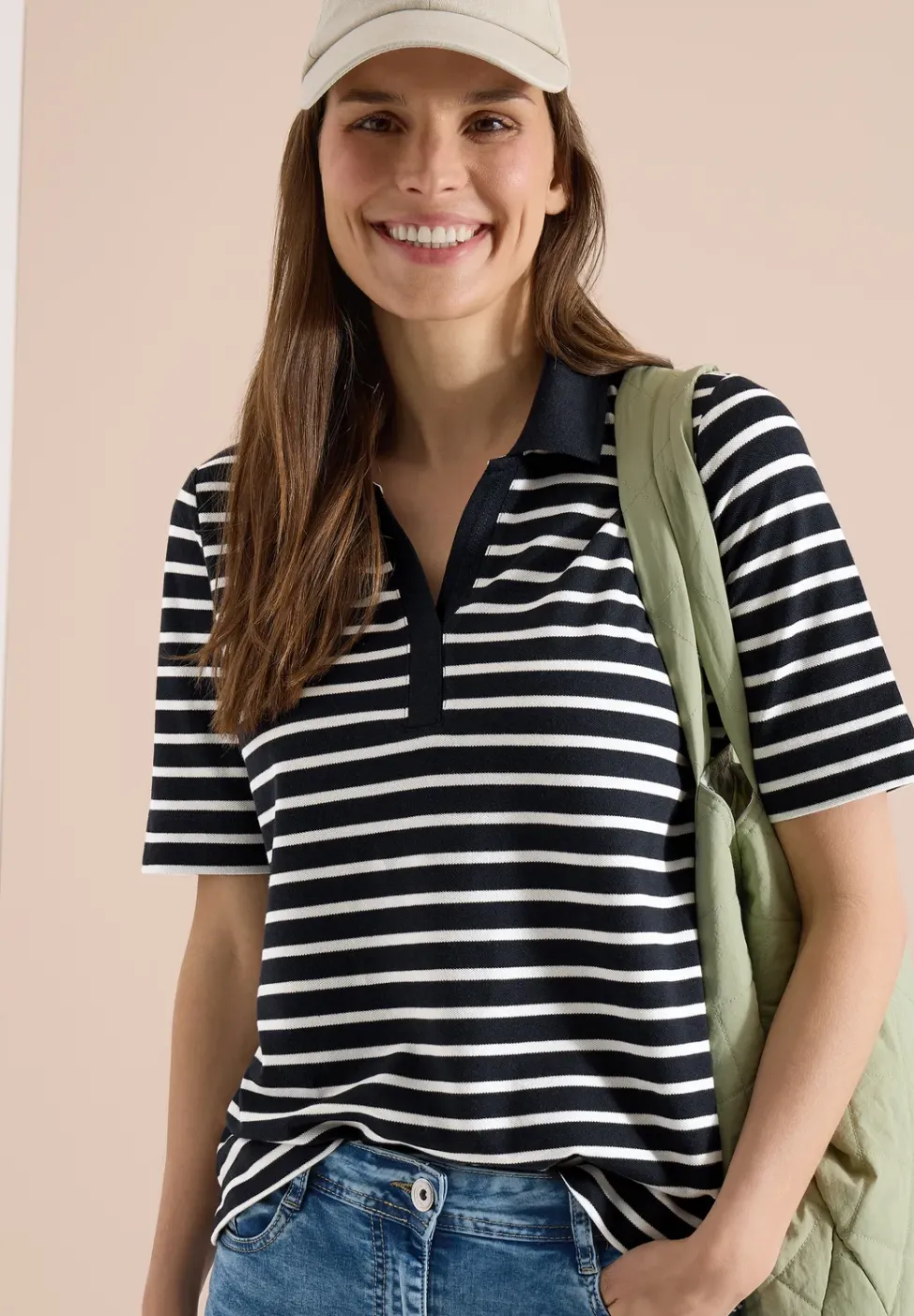Kurzarm Poloshirt mit Streifen