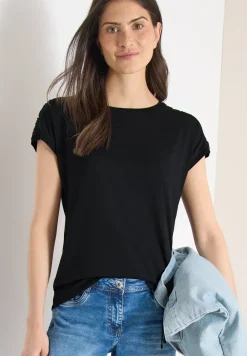 Kurzarm Shirt mit Boatneck und Raffung