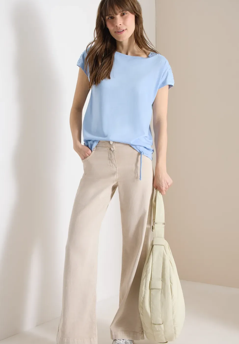 Kurzarm Shirt mit Boatneck und Raffung