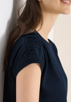 Kurzarm Shirt mit Boatneck und Raffung