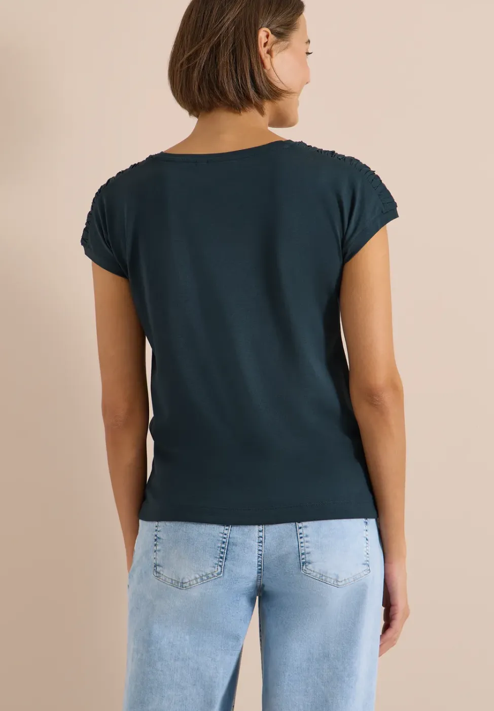 Kurzarm Shirt mit Boatneck und Raffung