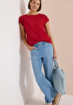 Kurzarm Shirt mit Boatneck und Raffung