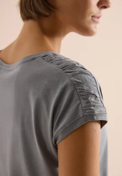 Kurzarm Shirt mit Boatneck und Raffung