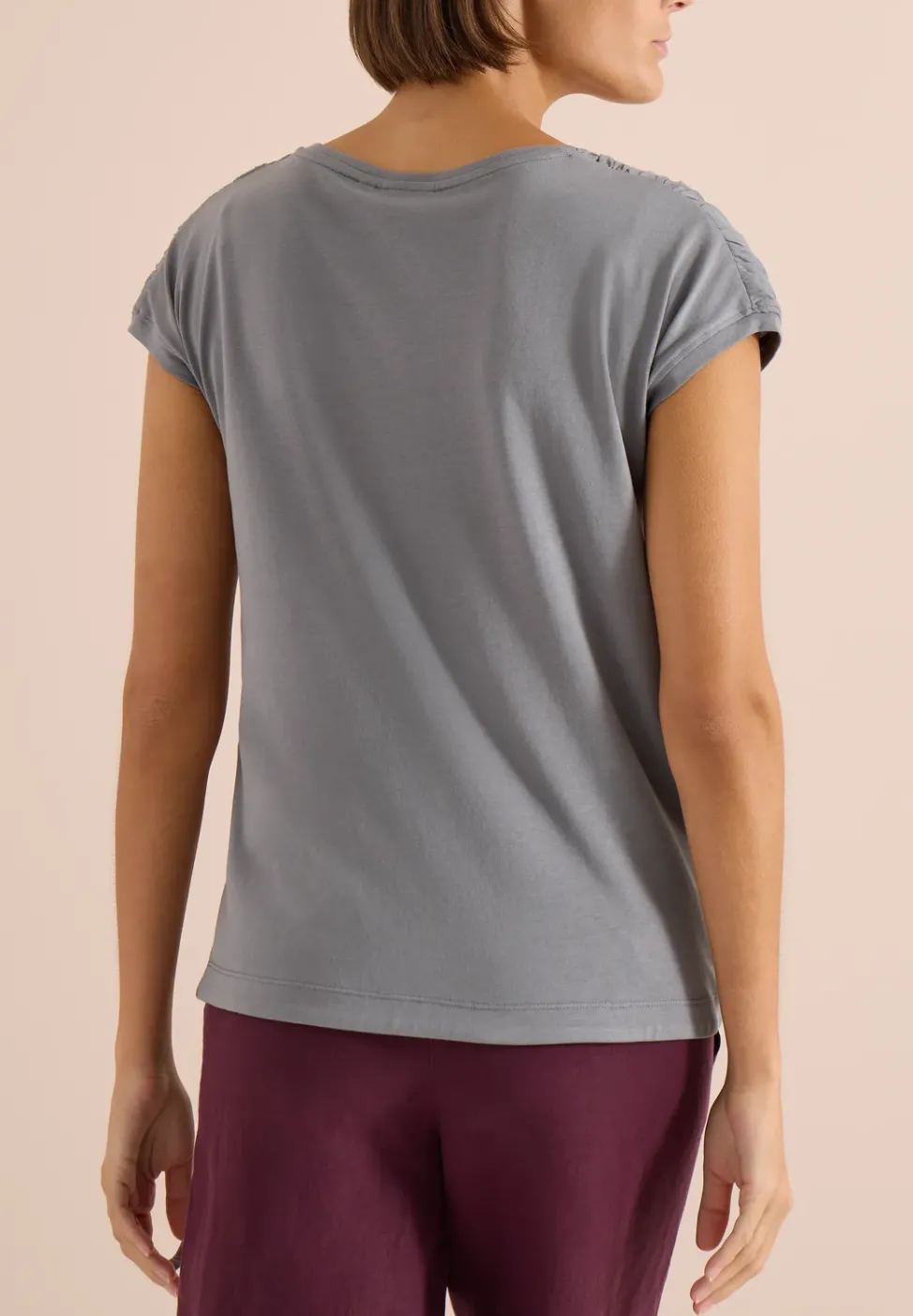 Kurzarm Shirt mit Boatneck und Raffung