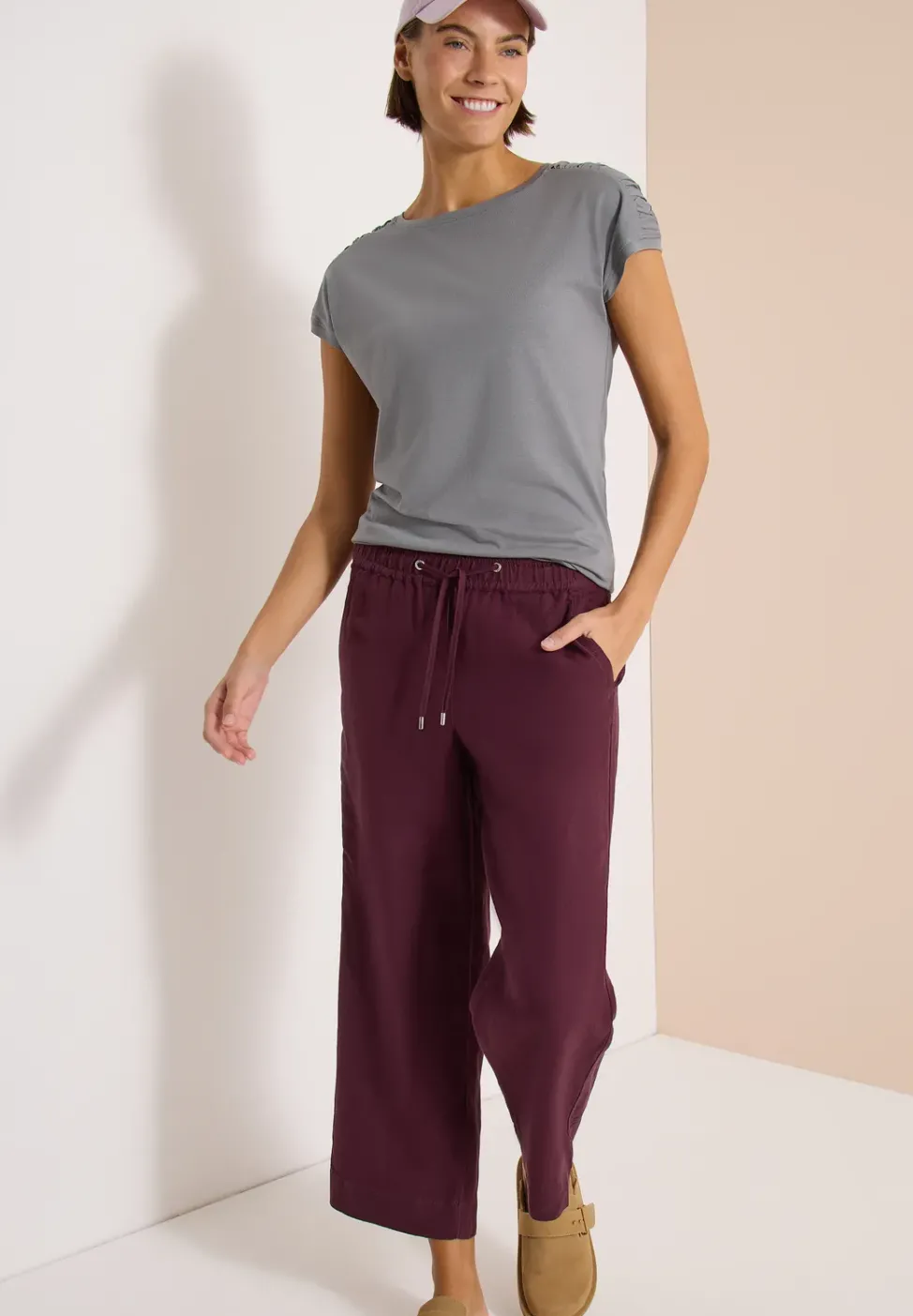 Kurzarm Shirt mit Boatneck und Raffung