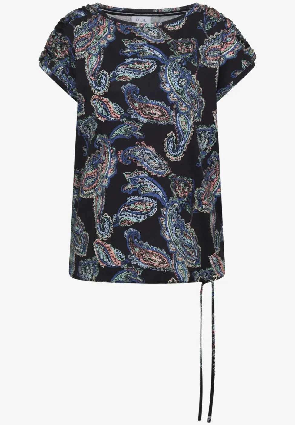 Kurzarm Shirt mit Boat Neck und Raffung
