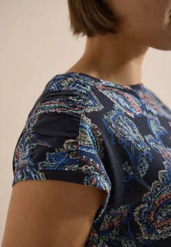 Kurzarm Shirt mit Boat Neck und Raffung