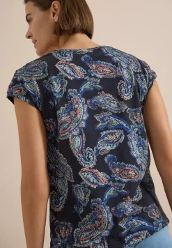Kurzarm Shirt mit Boat Neck und Raffung
