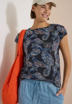 Kurzarm Shirt mit Boat Neck und Raffung