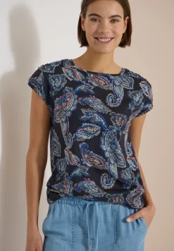 Kurzarm Shirt mit Boat Neck und Raffung