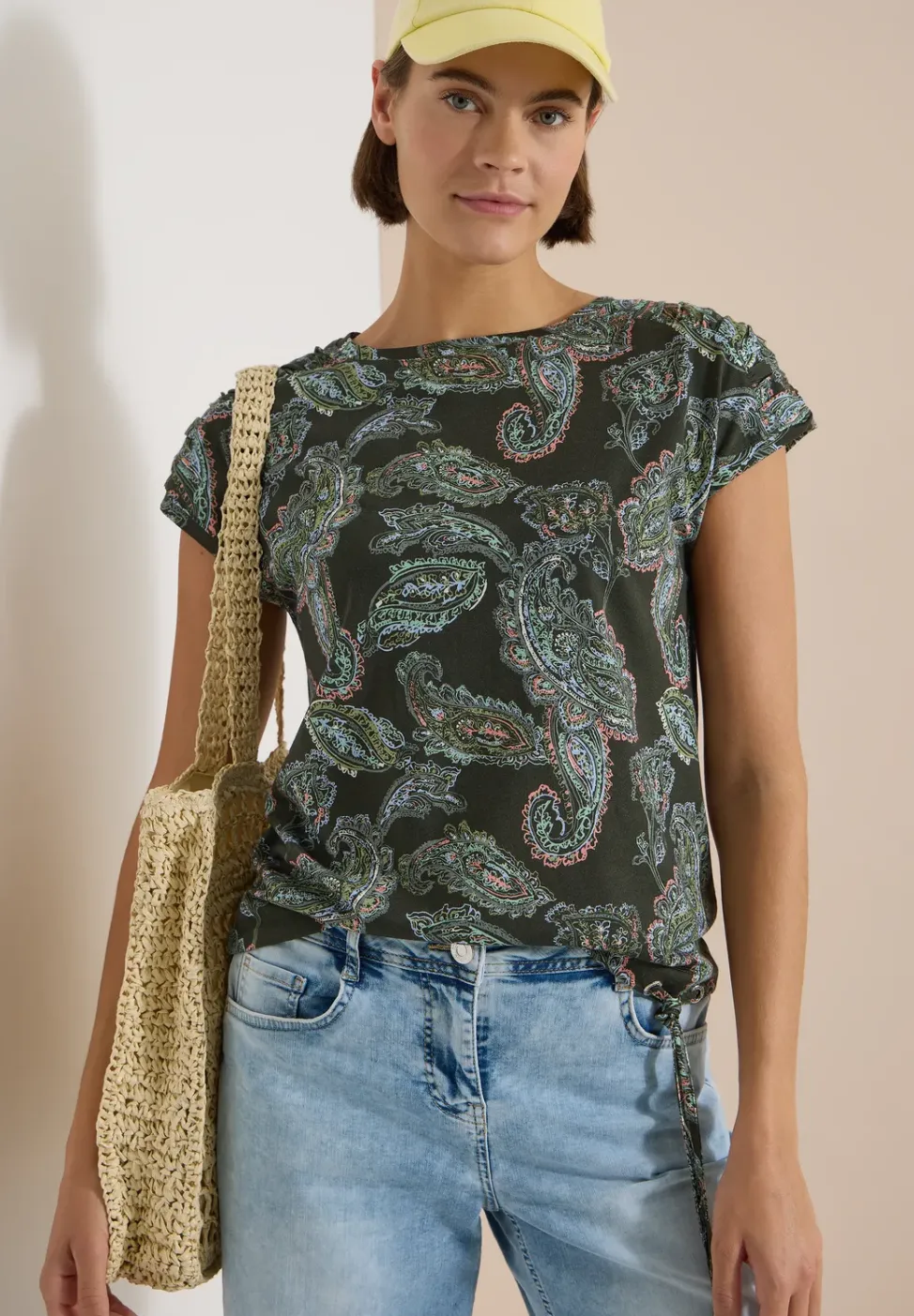 Kurzarm Shirt mit Boat Neck und Raffung