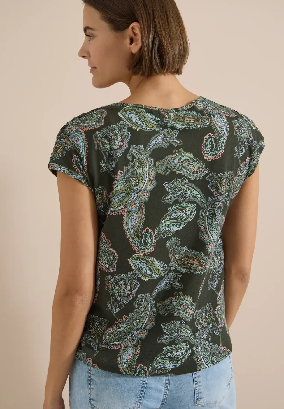 Kurzarm Shirt mit Boat Neck und Raffung