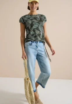 Kurzarm Shirt mit Boat Neck und Raffung