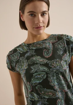 Kurzarm Shirt mit Boat Neck und Raffung