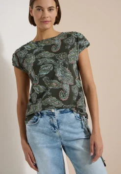 Kurzarm Shirt mit Boat Neck und Raffung