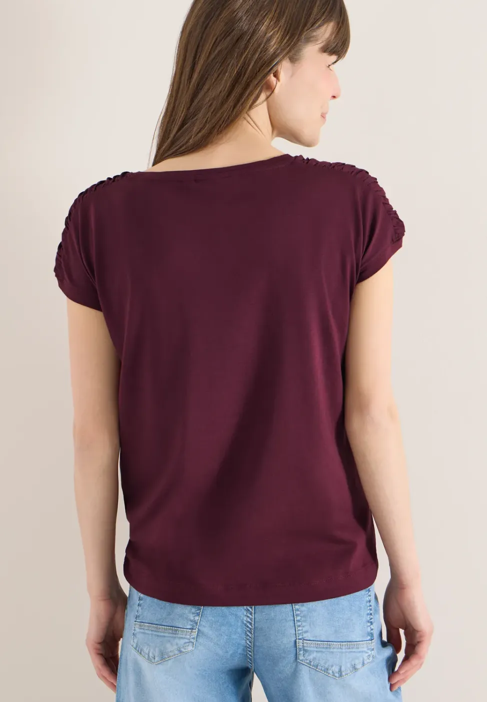 Kurzarm Shirt mit Boatneck und Raffung