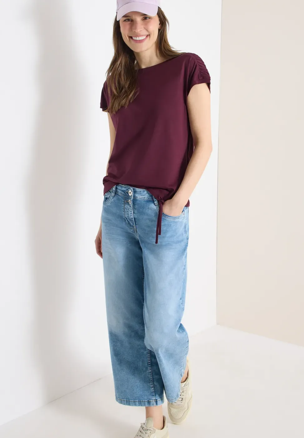 Kurzarm Shirt mit Boatneck und Raffung