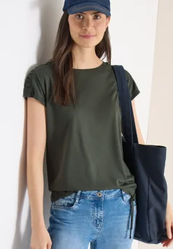 Kurzarm Shirt mit Boatneck und Raffung