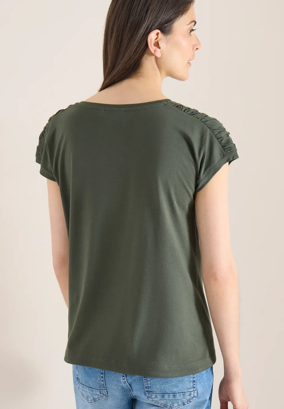Kurzarm Shirt mit Boatneck und Raffung