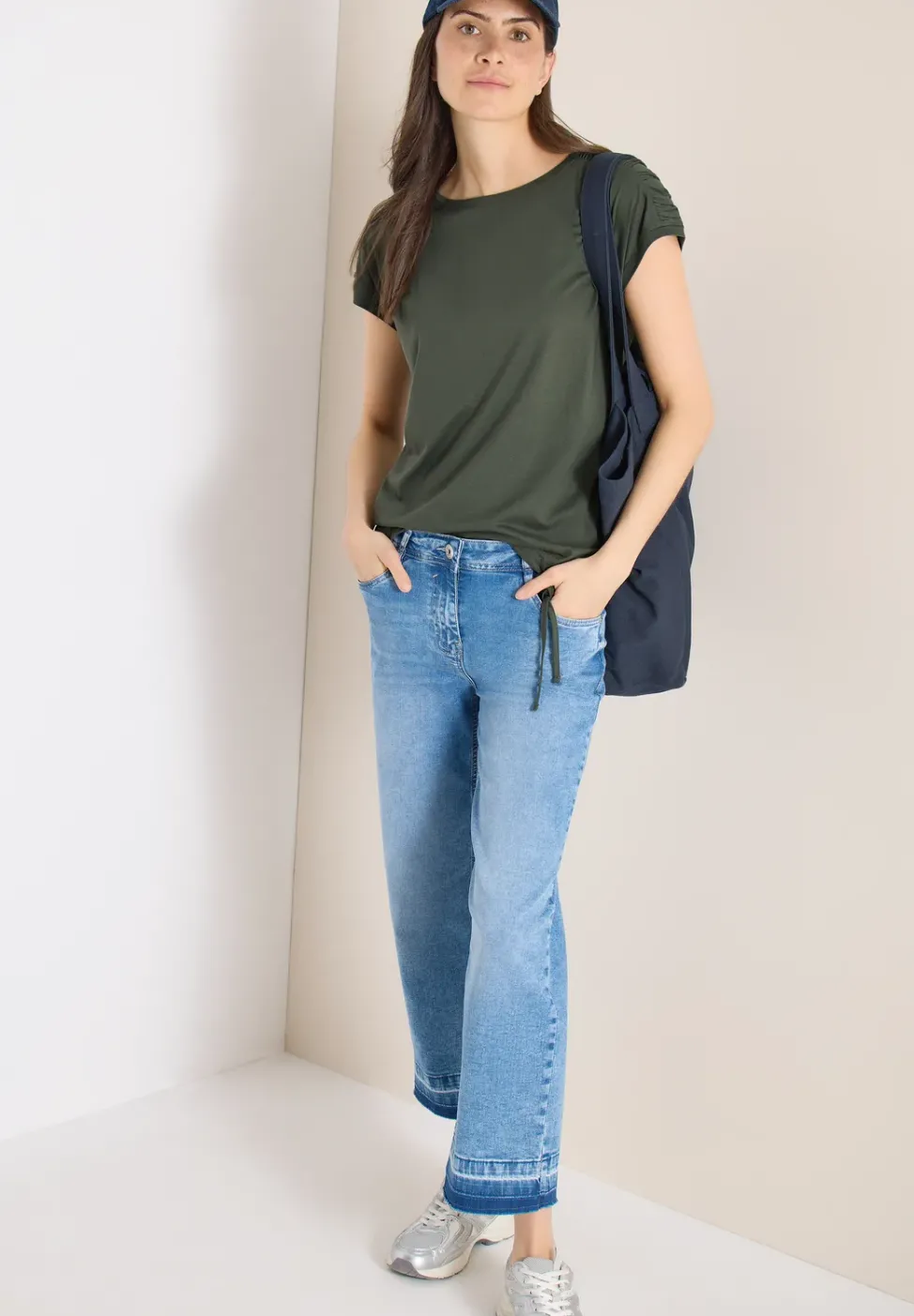 Kurzarm Shirt mit Boatneck und Raffung
