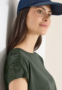 Kurzarm Shirt mit Boatneck und Raffung