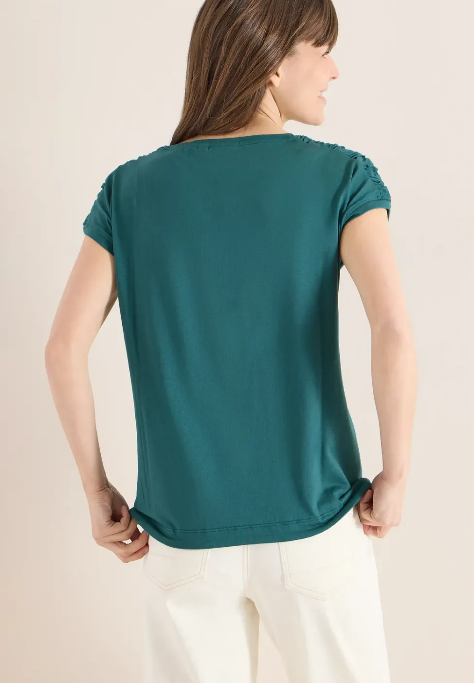 Kurzarm Shirt mit Boatneck und Raffung