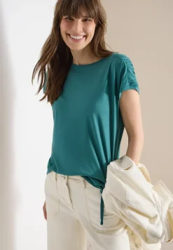 Kurzarm Shirt mit Boatneck und Raffung