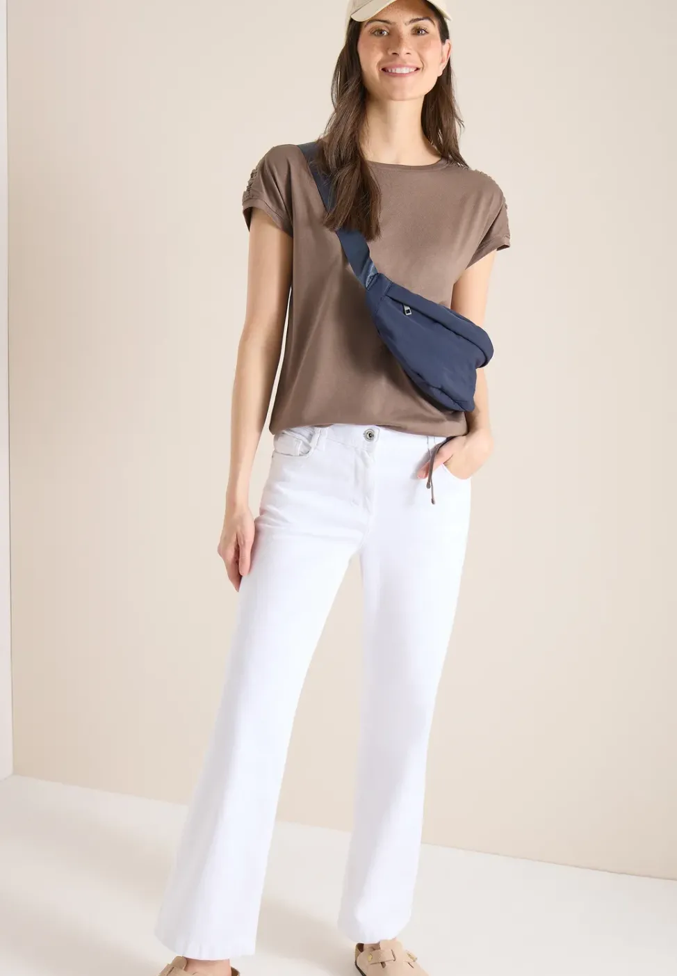 Kurzarm Shirt mit Boatneck und Raffung