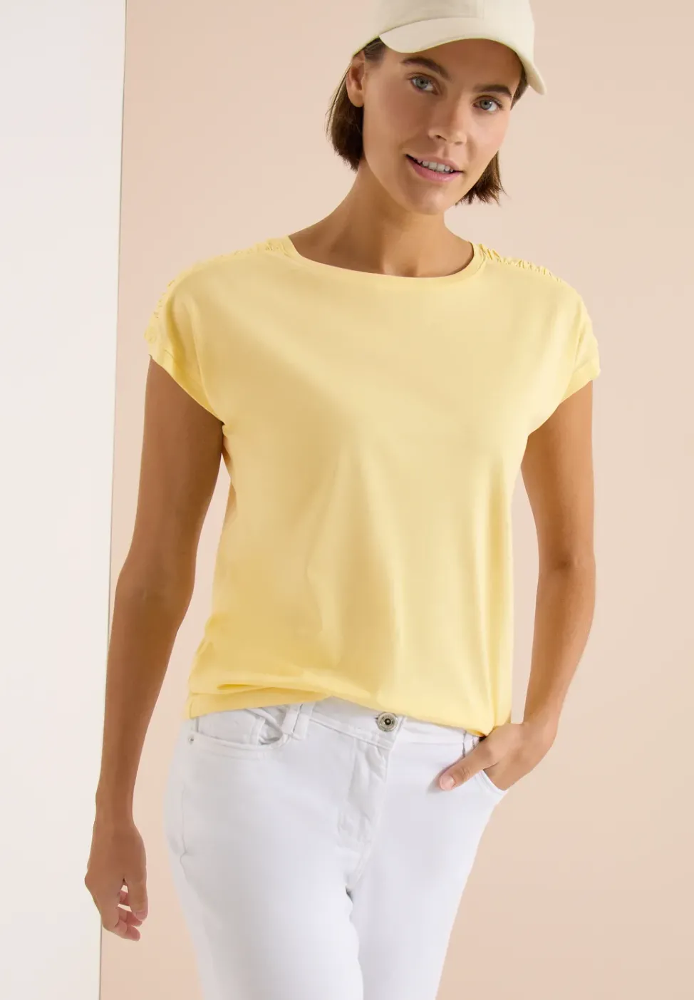 Kurzarm Shirt mit Boatneck und Raffung