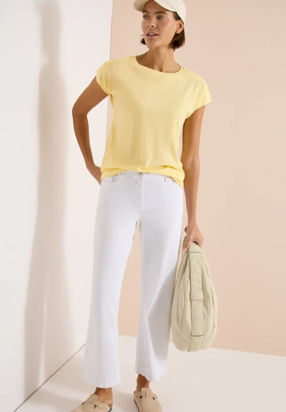 Kurzarm Shirt mit Boatneck und Raffung
