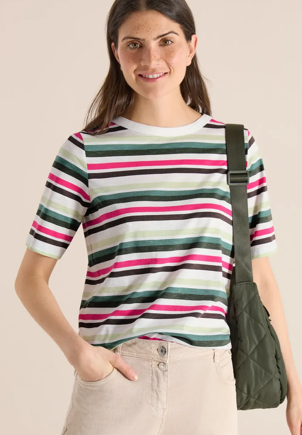 Kurzarm Shirt mit Multicolor Streifen