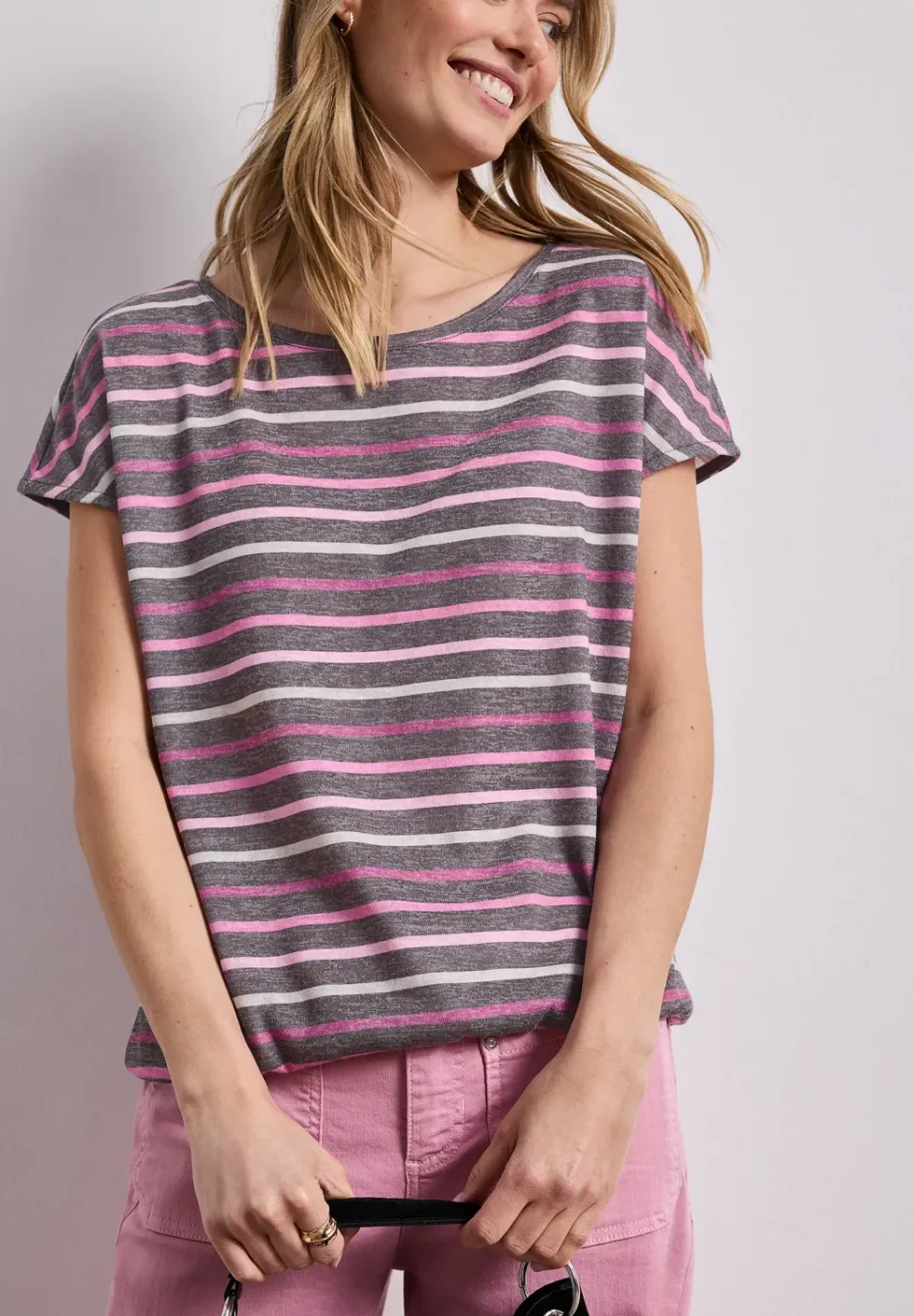 Kurzarm Shirt mit Rundhals und Streifen